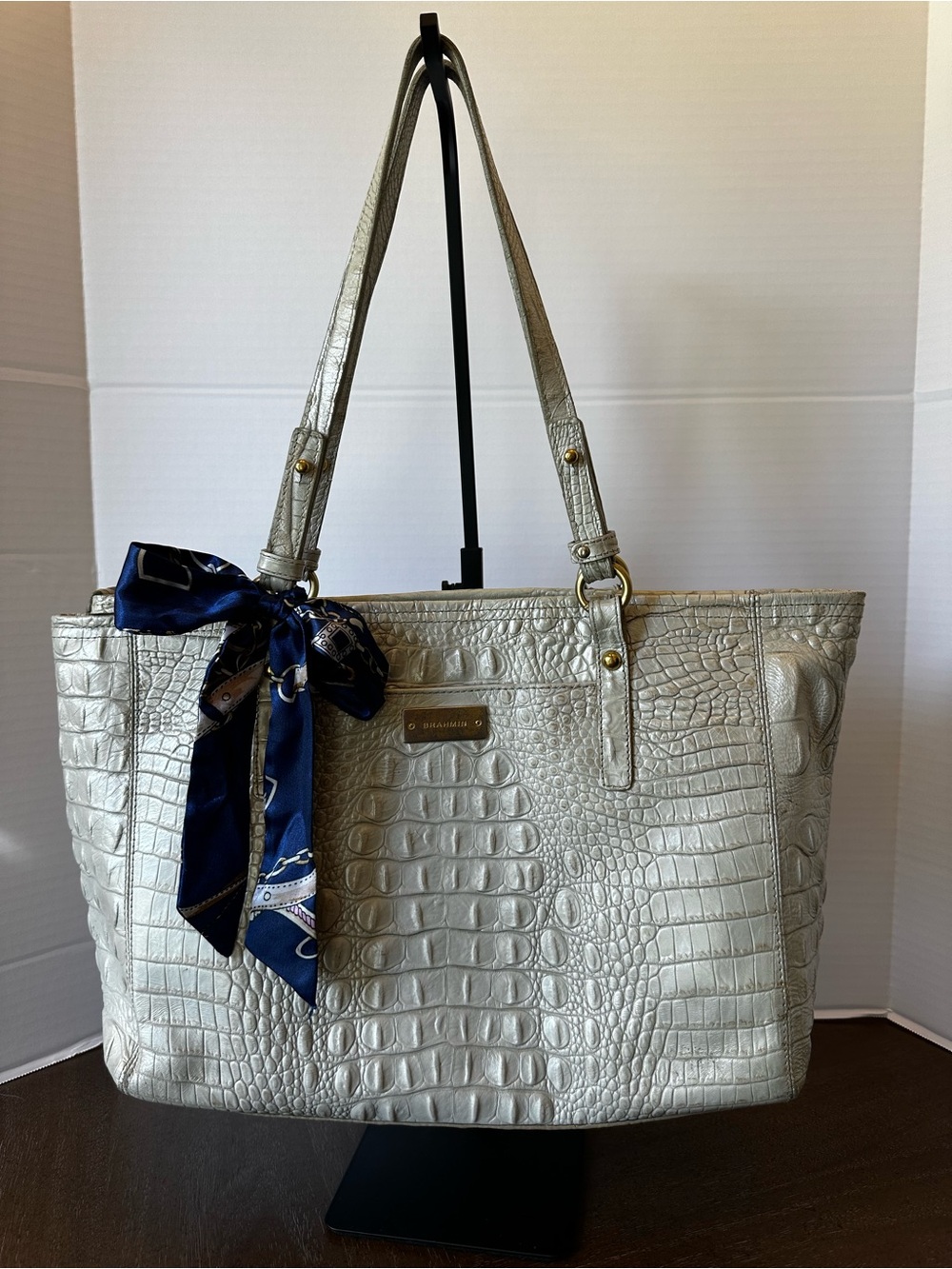 Brahmin Medium Asher Tote Bag in Pearlized Metallic Cream